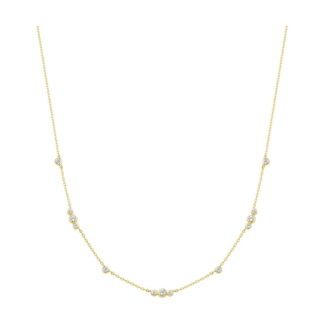 Gold Sparkling Bezel Cubic Zirconia Station Necklace