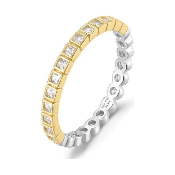 Two-Tone Square and Circle Bezel Ring, size 52.