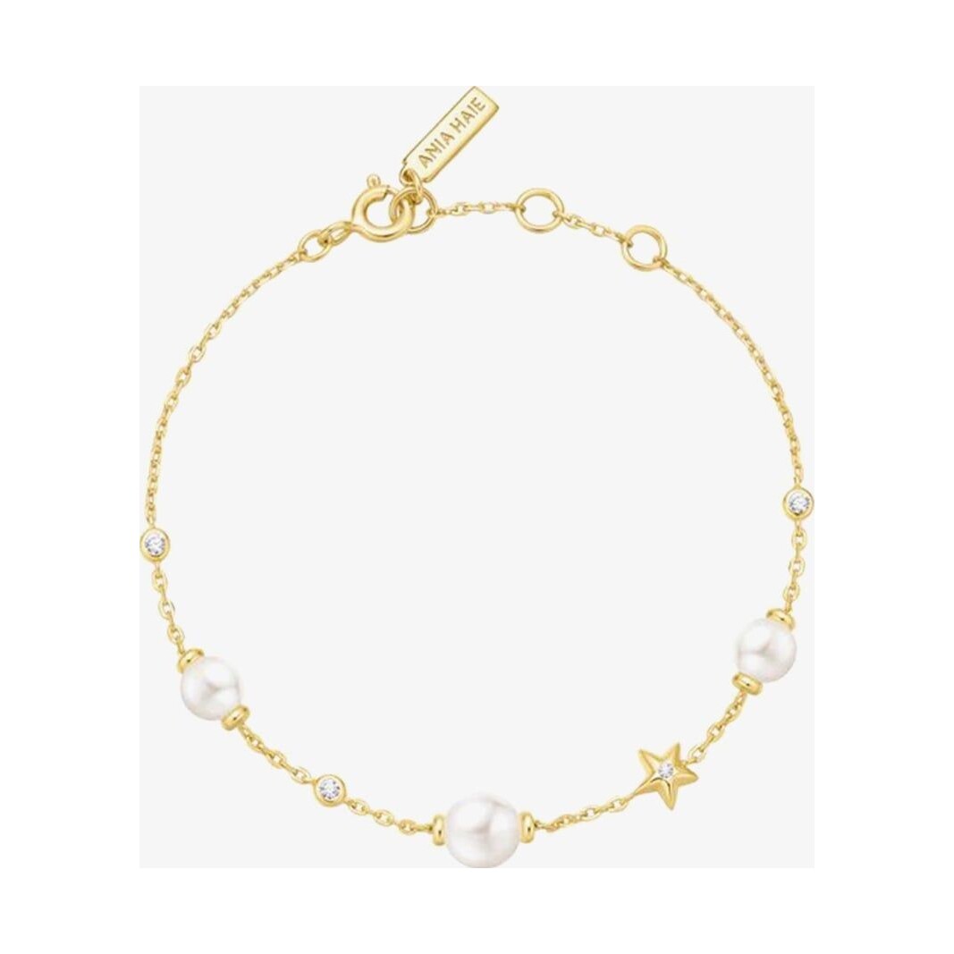 Gold Shell Pearl and Star Station Bracelet
