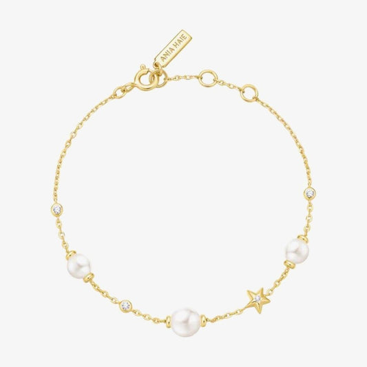 Gold Shell Pearl and Star Station Bracelet