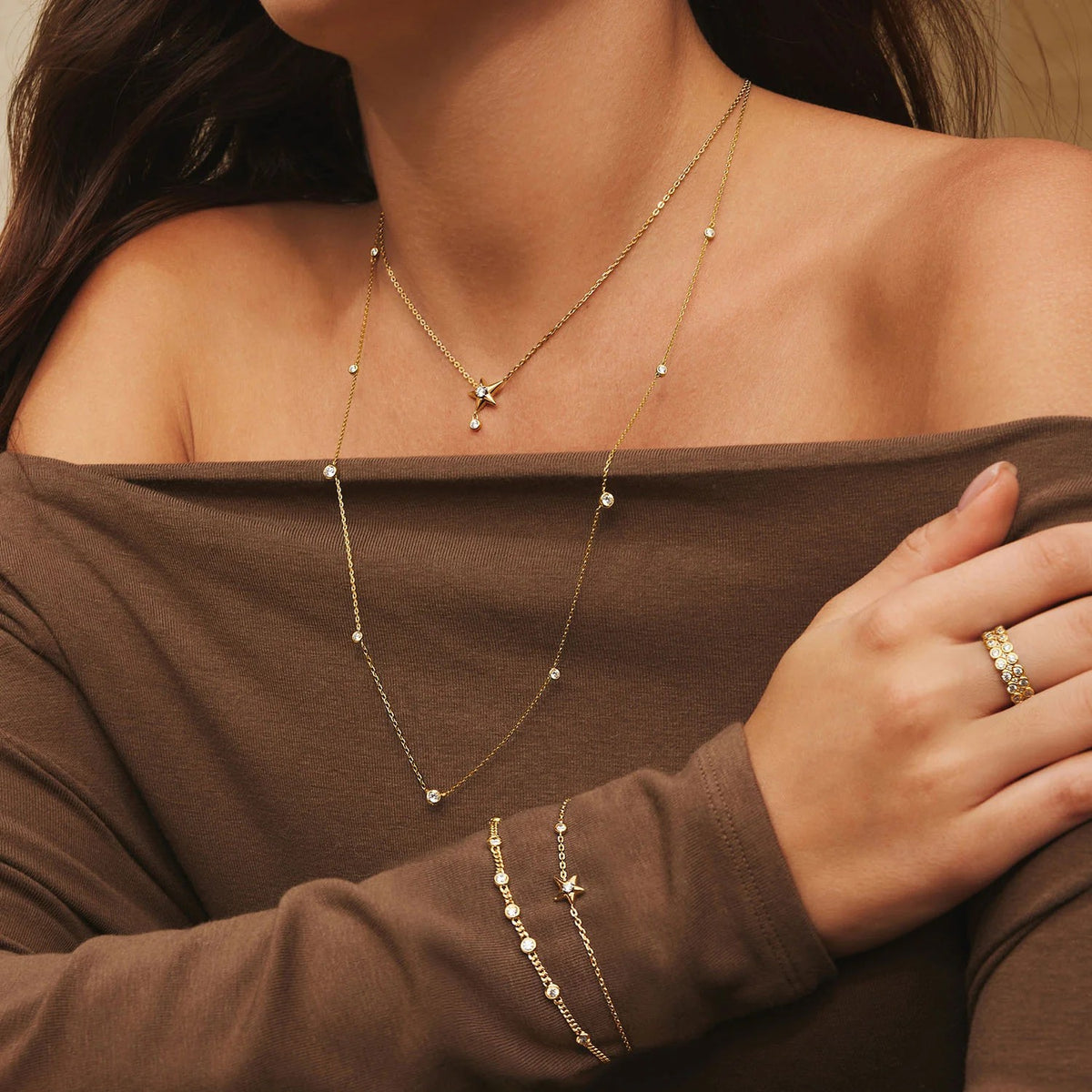 Gold Sparkling Star Drop Necklace