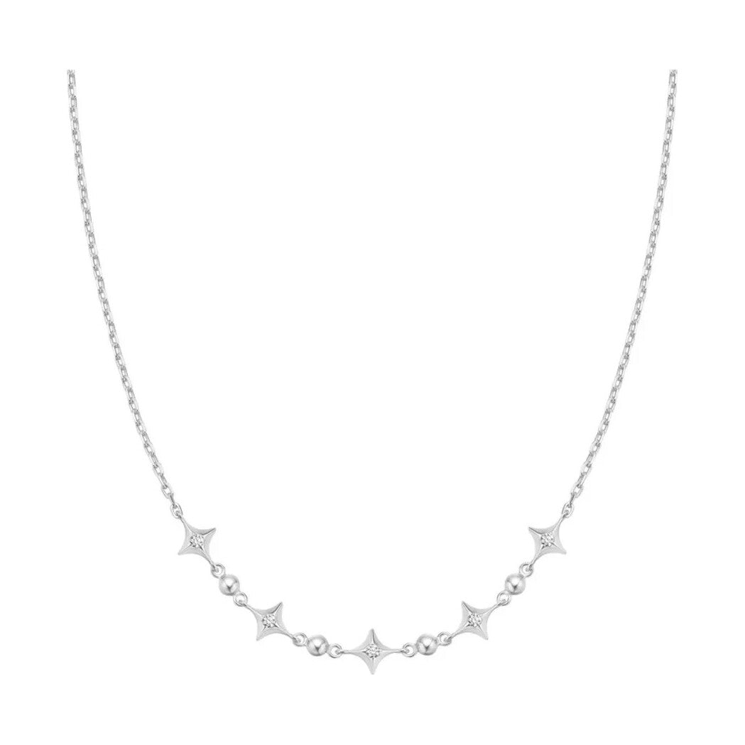 Silver Sparkling Star Station Necklace
