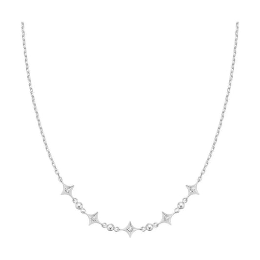 Silver Sparkling Star Station Necklace