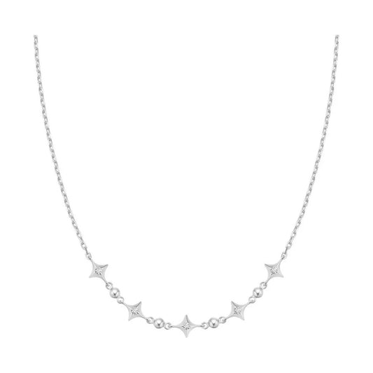 Silver Sparkling Star Station Necklace