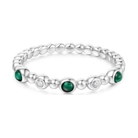 Sunny Sparkler: Bezel Malachite Beaded Silver Ring
