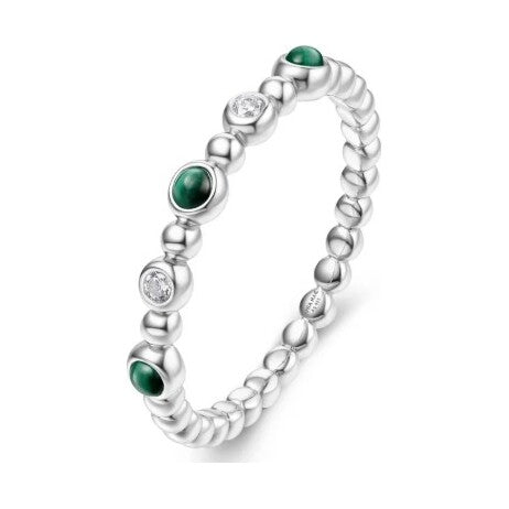 Sunny Sparkler: Bezel Malachite Beaded Silver Ring