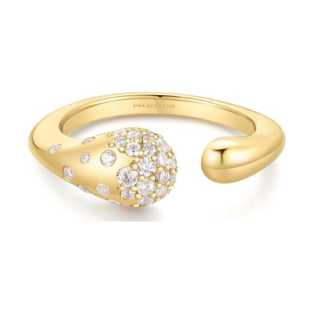 Gold Sparkling Sculptural Crossover Adjustable Ring