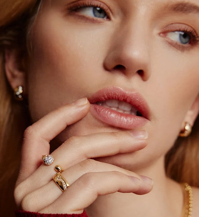 Gold Sparkling Sculptural Crossover Adjustable Ring