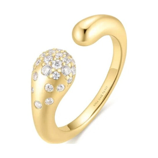 Gold Sparkling Sculptural Crossover Adjustable Ring