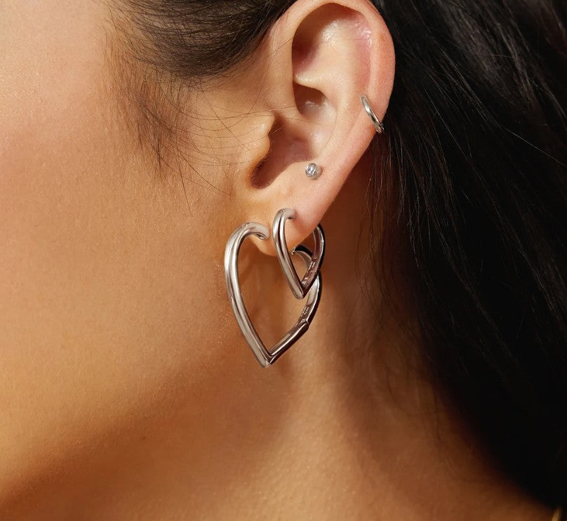 Silver Large Heart Hoop Earrings