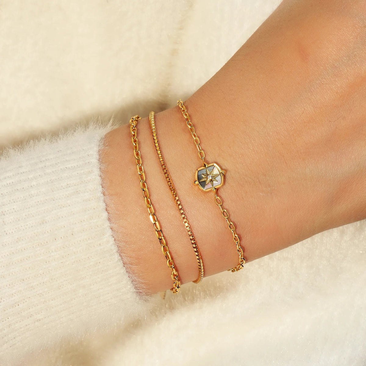 Gold Colour-Block Mother of Pearl Star Bracelet