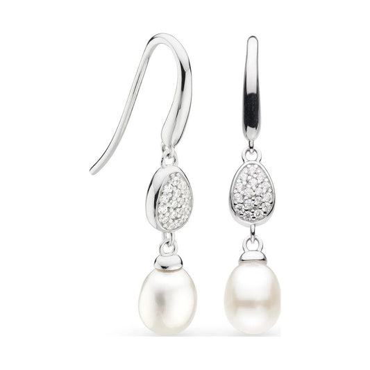 Kit Heath Coast Pebble Glisten Pavé Zirconia Rhodium Plated Drop Earrings