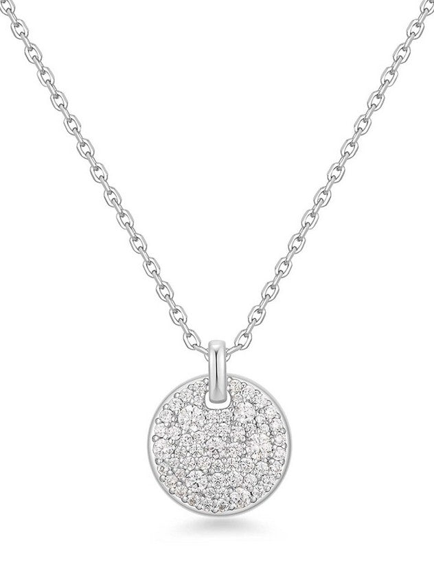 Silver Large Pavé Disc Necklace