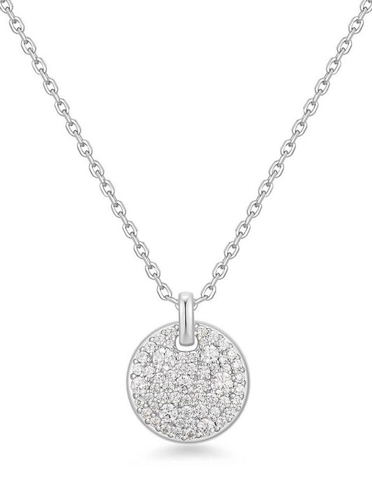 Silver Large Pavé Disc Necklace