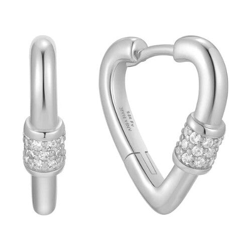 Silver Heart Clasp Huggie Hoop Earrings