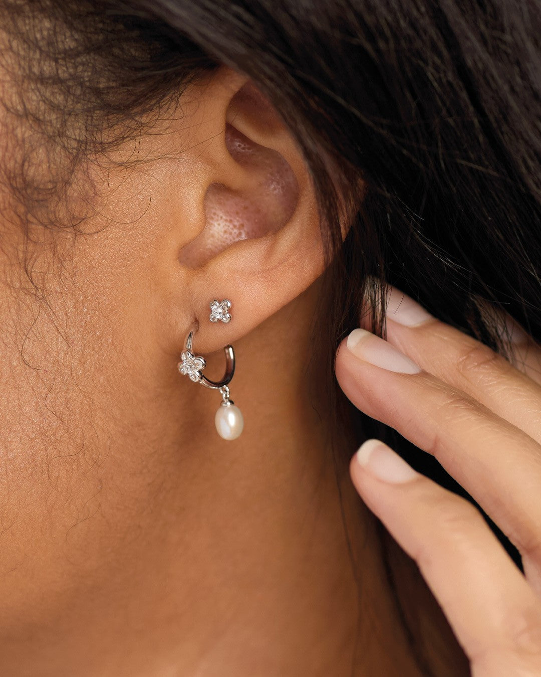 Blossom Flyte Honey Flower Pearl Hoop Earrings