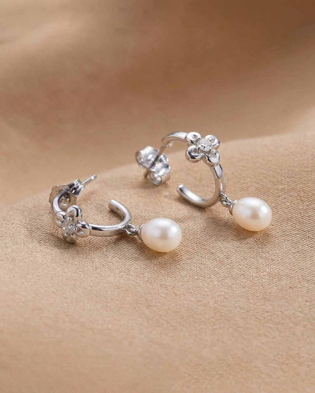 Blossom Flyte Honey Flower Pearl Hoop Earrings