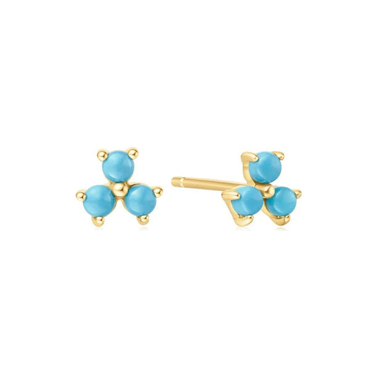 Gold Lab Created Turquoise Lotus Stud Earrings