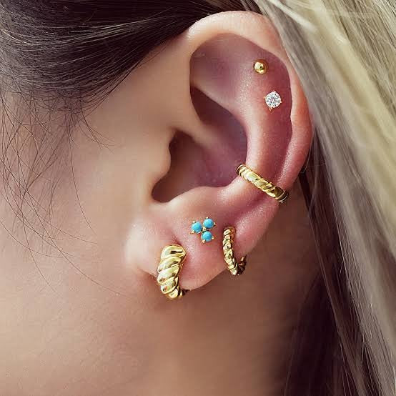 Gold Lab Created Turquoise Lotus Stud Earrings