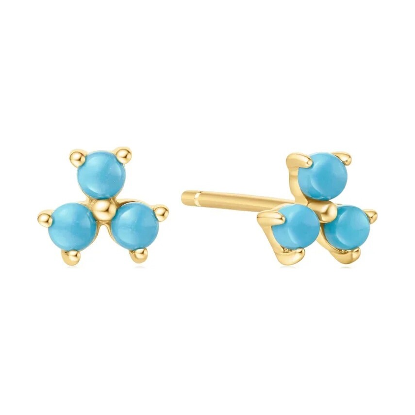 Gold Lab Created Turquoise Lotus Stud Earrings