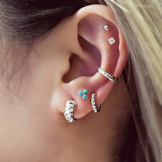 Silver Lab Created Turquoise Lotus Stud Earrings