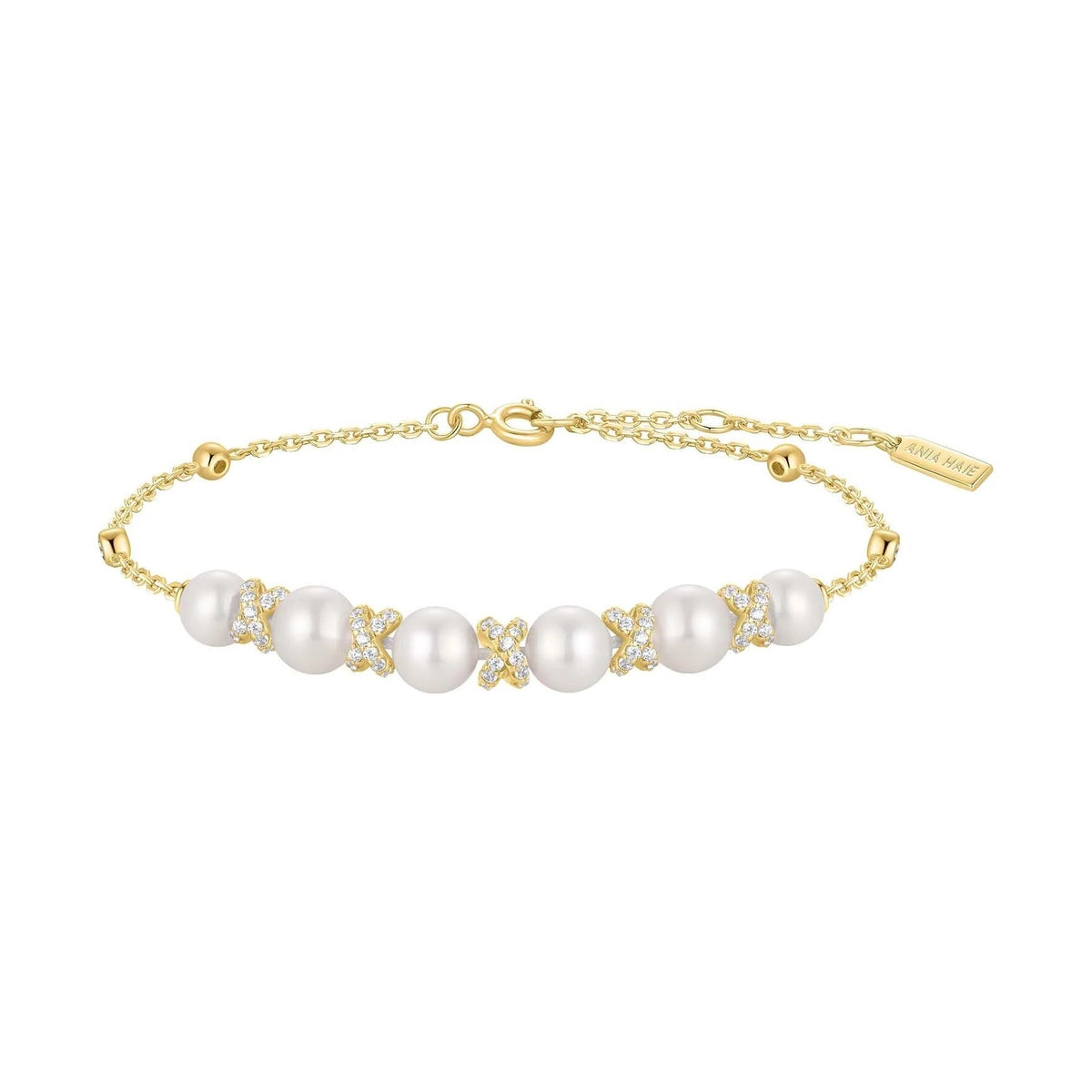 Gold Sparkling Braided Shell Pearl Bracelet