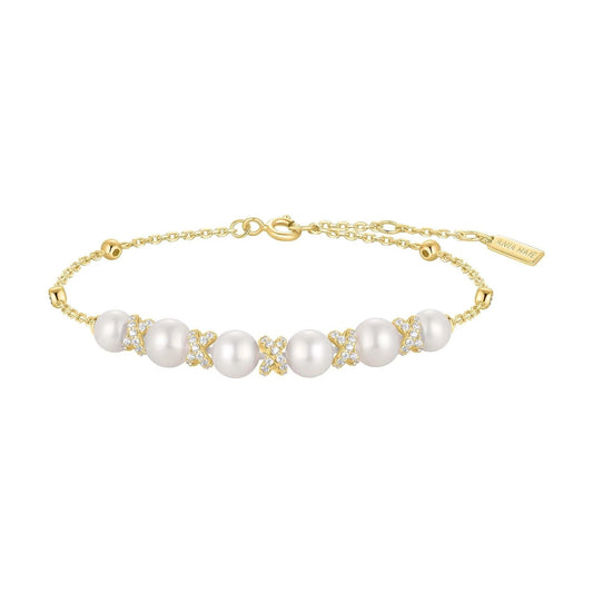 Gold Sparkling Braided Shell Pearl Bracelet