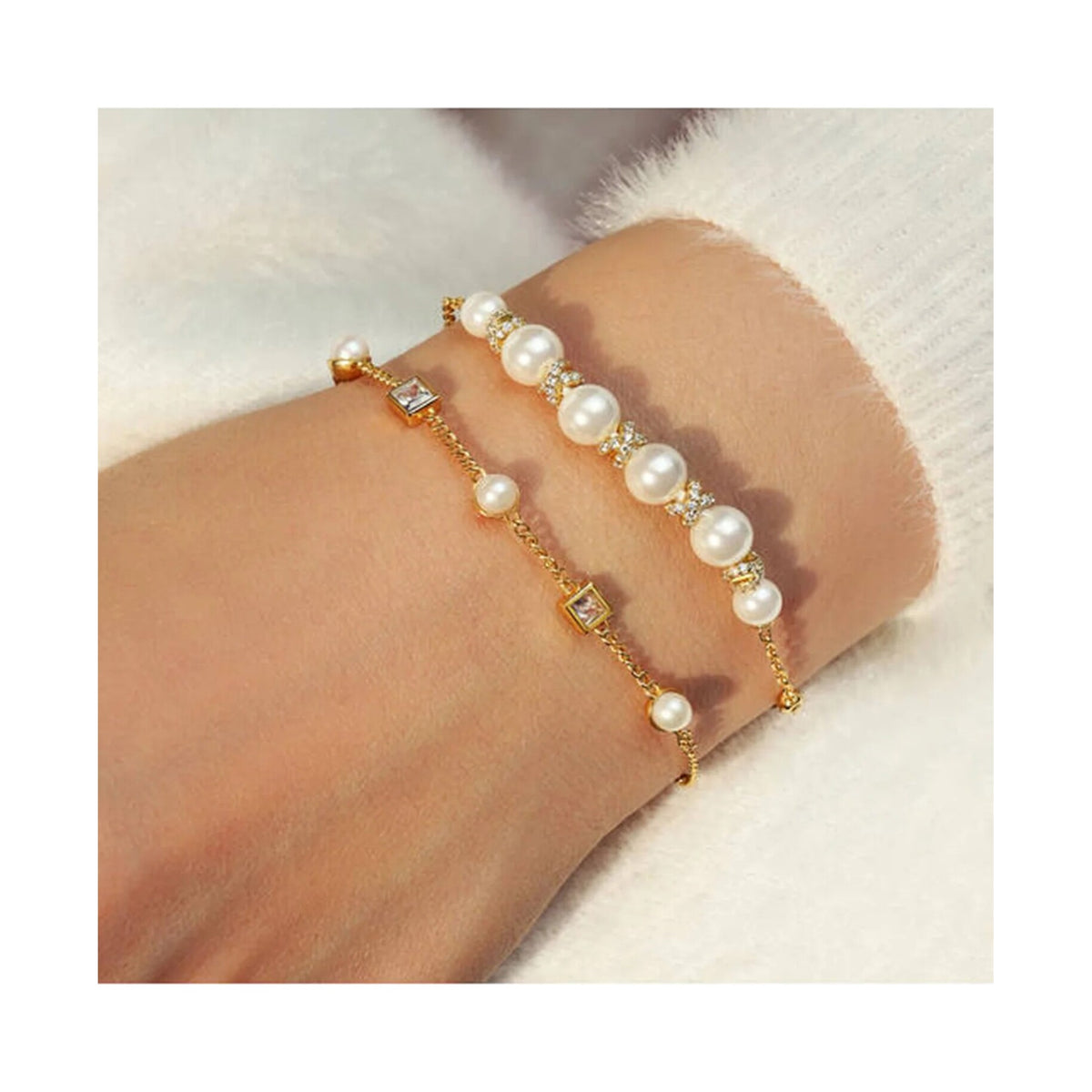 Gold Sparkling Braided Shell Pearl Bracelet