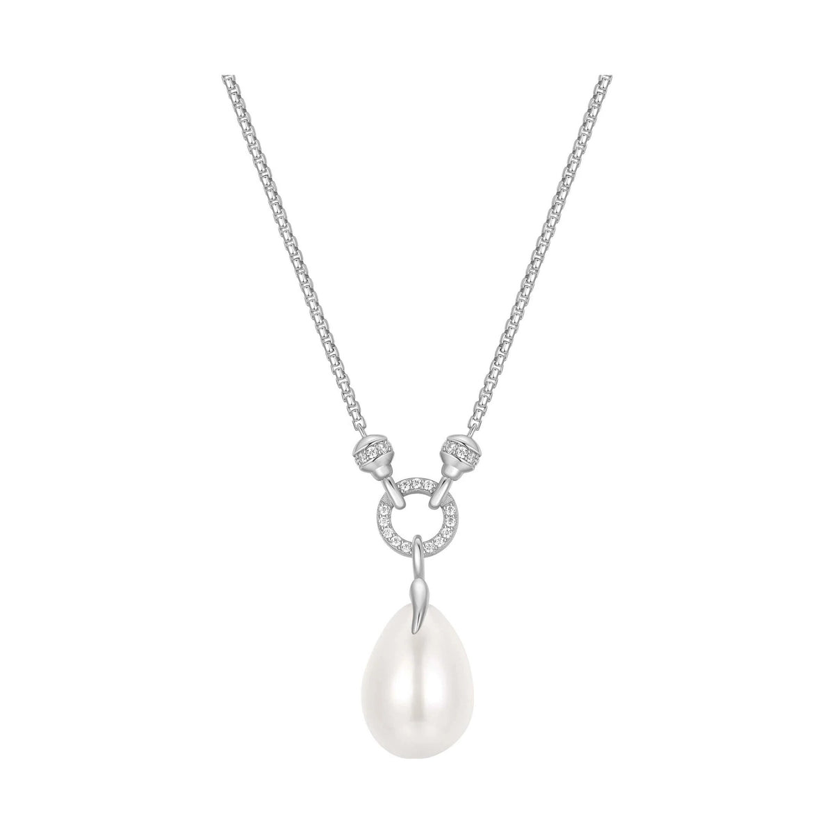 Silver Linked Shell Pearl Drop Pendant Necklace