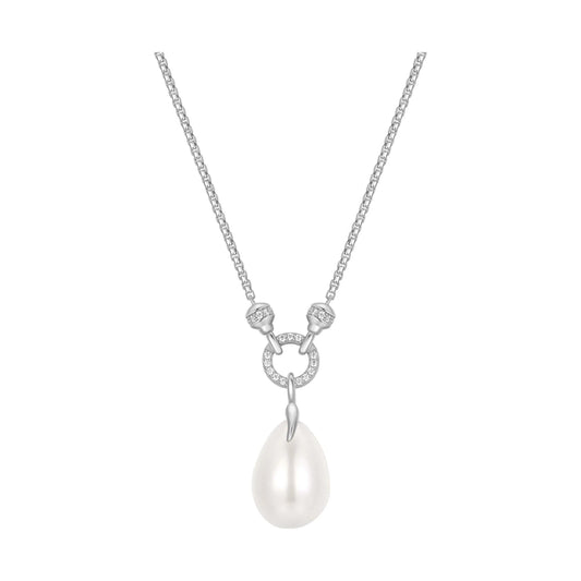 Silver Linked Shell Pearl Drop Pendant Necklace
