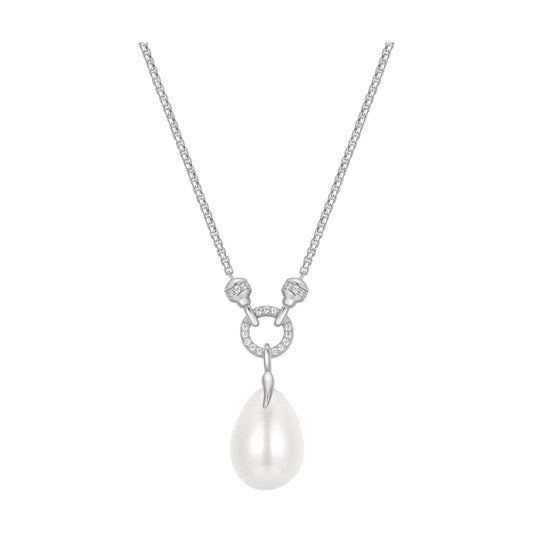 Silver Linked Shell Pearl Drop Pendant Necklace