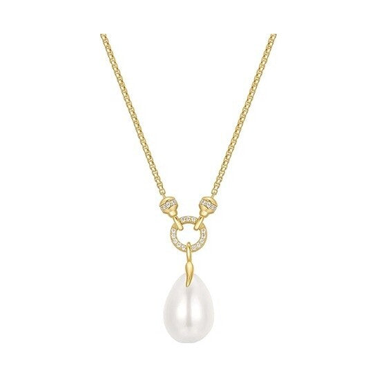 Gold Linked Shell Pearl Drop Pendant Necklace