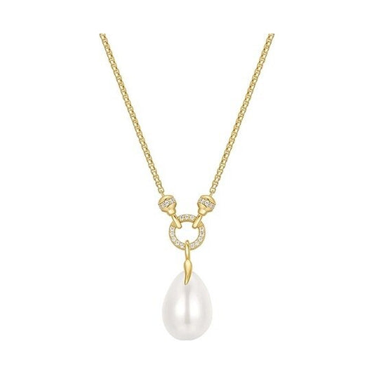 Gold Linked Shell Pearl Drop Pendant Necklace
