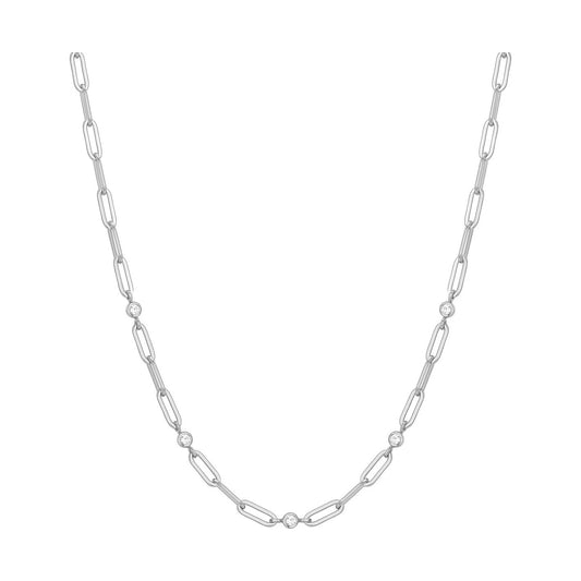 Silver Bezel Station Paper Clip Chain Necklace
