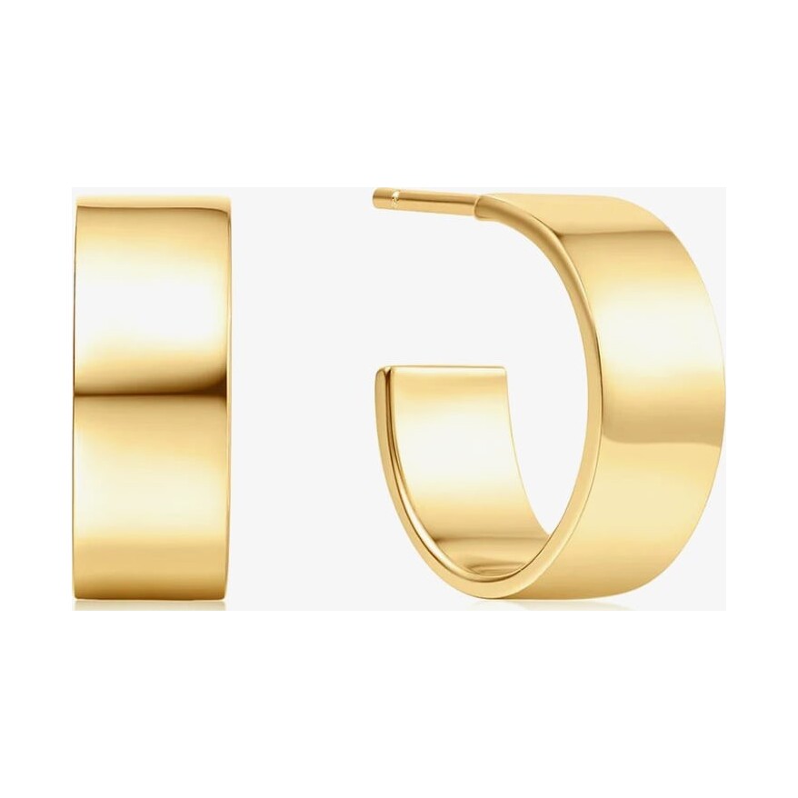 14ct Gold Plated Medium Flat Hoop Earrings