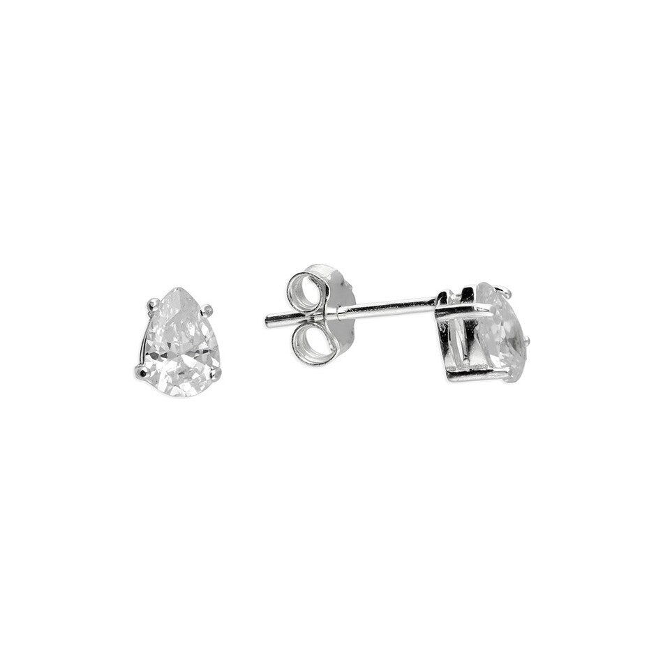 Sterling Silver Teardrop Cubic Zirconia Stud Earrings