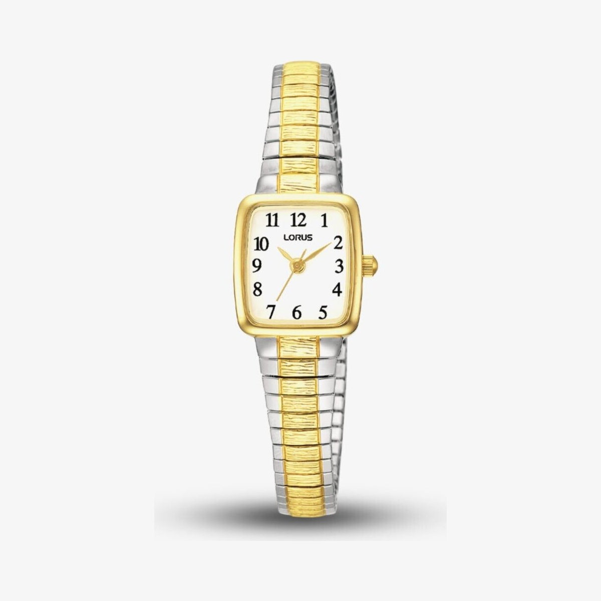 Ladies Expander Two Tone White Dial Square Watch