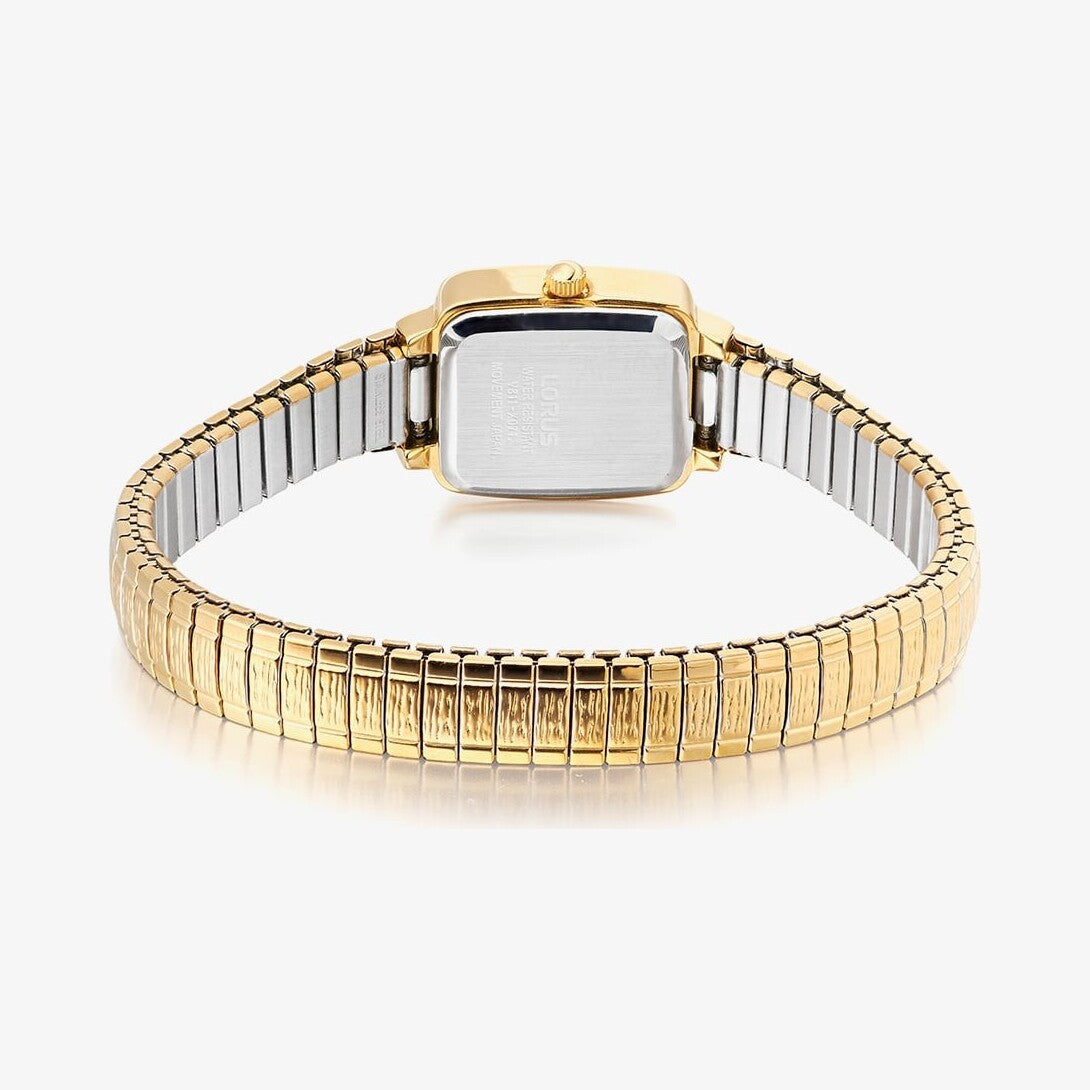Ladies Expander Gold Tone White Dial Square Watch