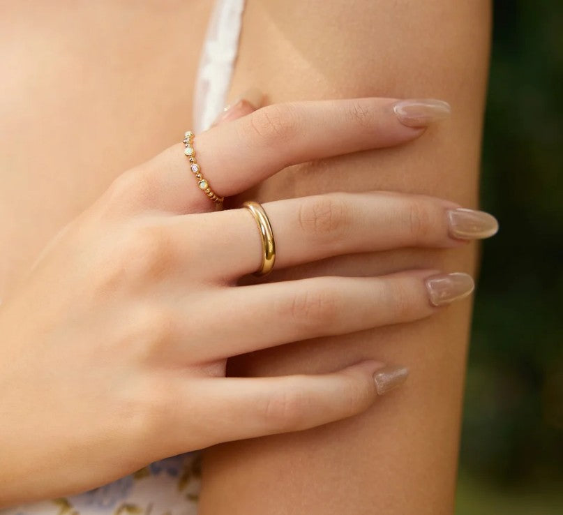 Gold Bezel Kyoto Opal Beaded Ring, size 58.