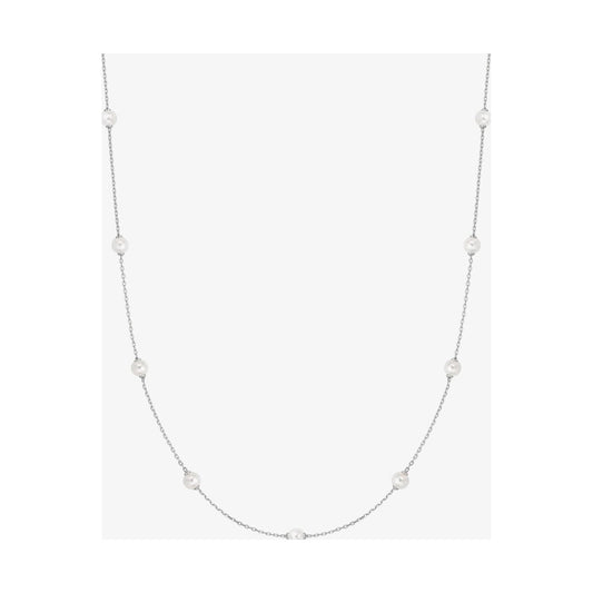 Silver Shell Pearl Station Chain Necklace