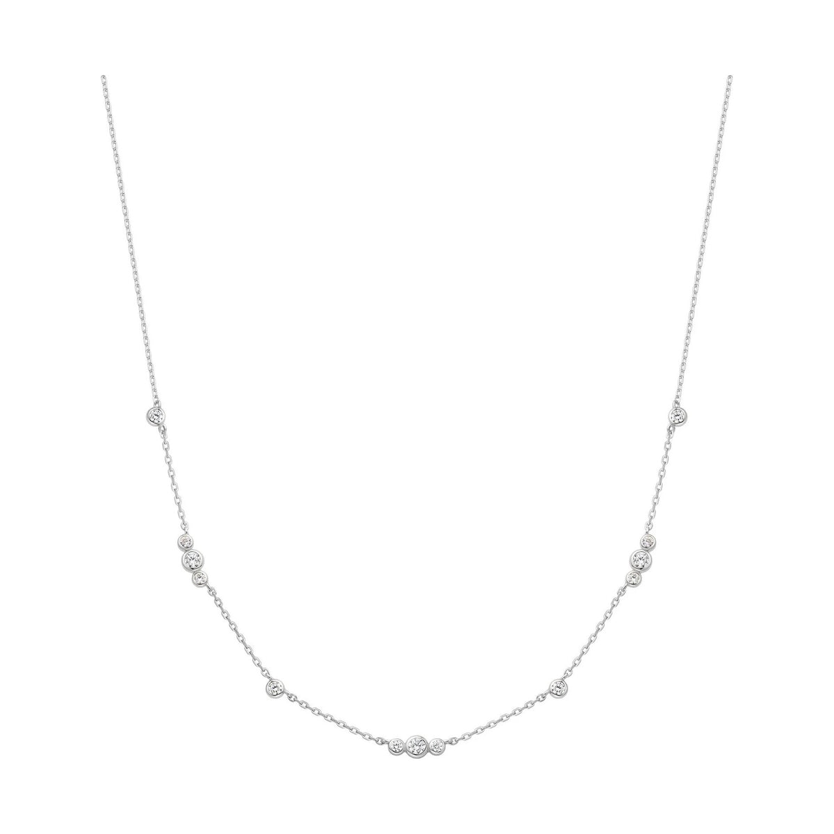 Silver Sparkling Bezel Cubic Zirconia Station Necklace