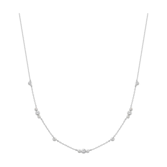 Silver Sparkling Bezel Cubic Zirconia Station Necklace