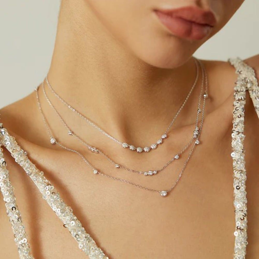 Silver Pavé Multi Beaded Chain Necklace