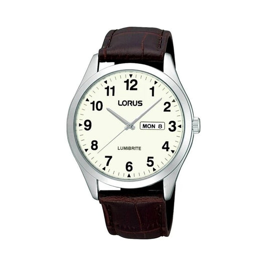 Lorus Black Leather Strap Watch