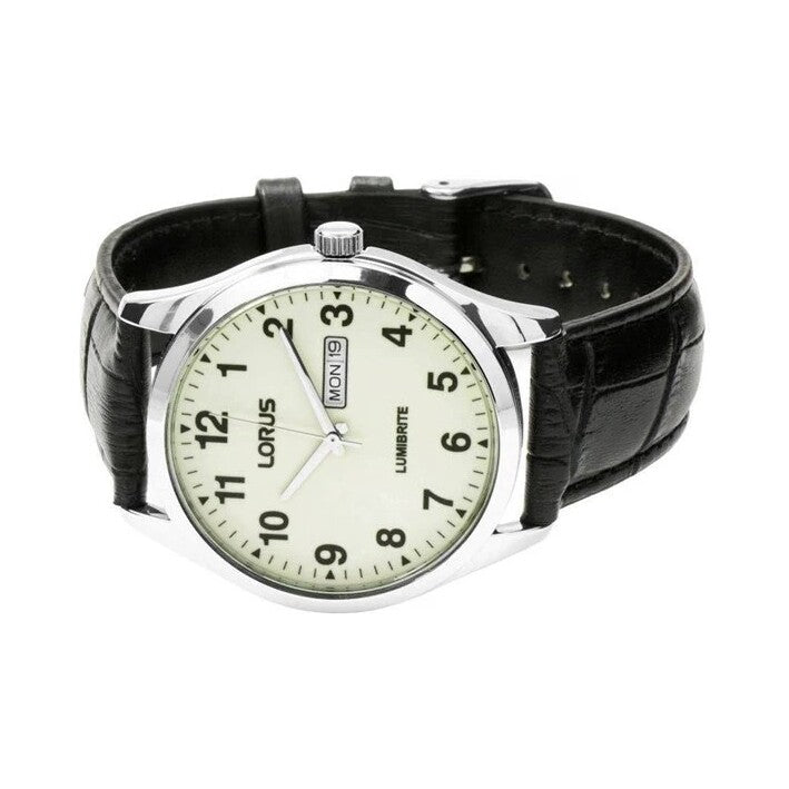 Lorus Black Leather Strap Watch
