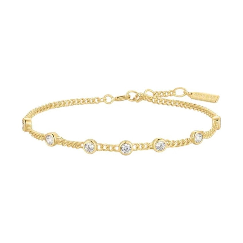 Gold Multi Station Round Stone Chain Bracelet
