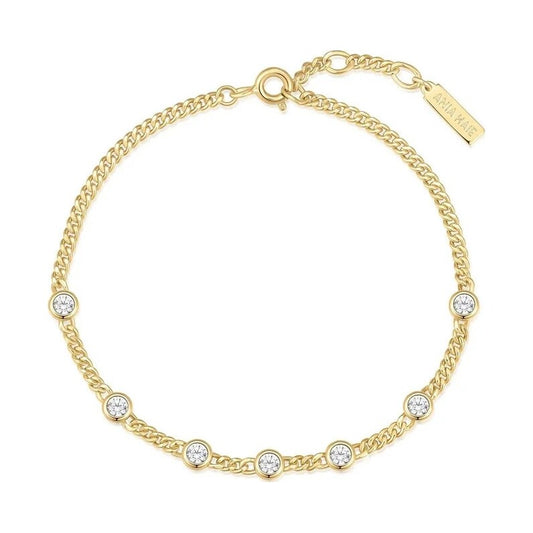 Gold Multi Station Round Stone Chain Bracelet