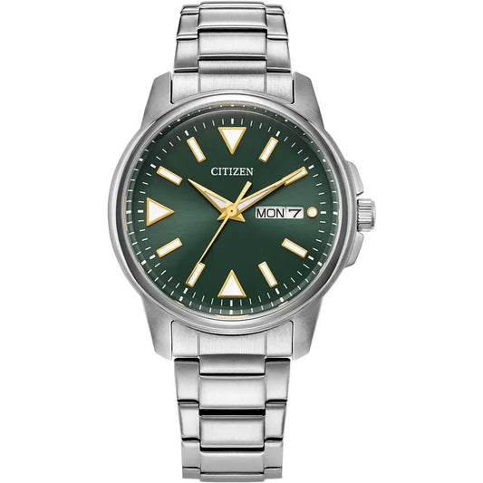 Citizen Silver Tone Green Dial Gents Eco-Drive Watch