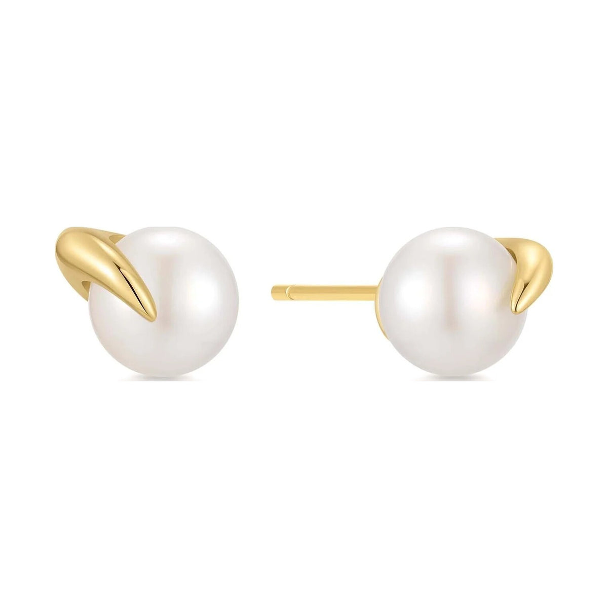 Gold Pearl Claw Stud Earrings