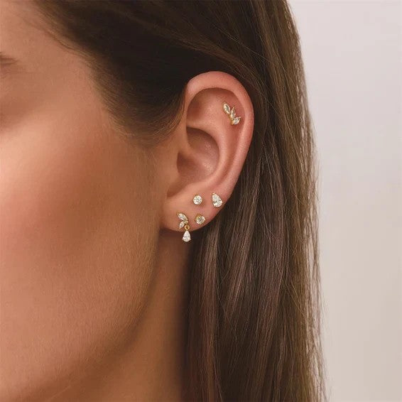 Gold Marquise Dangle Barbell Single Earring